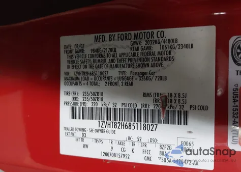 2008 Ford Mustang Gt Deluxe/Gt Premium z USA, uszkodzony, nr VIN 1ZVHT82H685118027